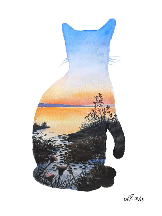 Silhouette Cat - Motiv Morning Sun - Begrænset kunsttryk
