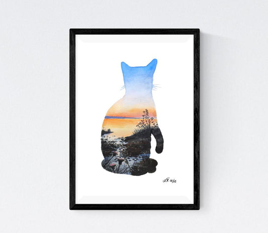 Silhouette Cat - Motiv Morning Sun - Begrænset kunsttryk